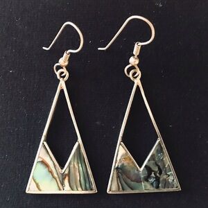 Vintage Abalone Alpaca Silver Triangle Earrings
